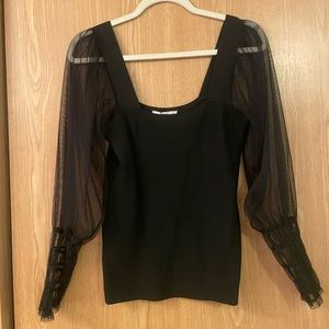 Mango- black sheer sleeve top S